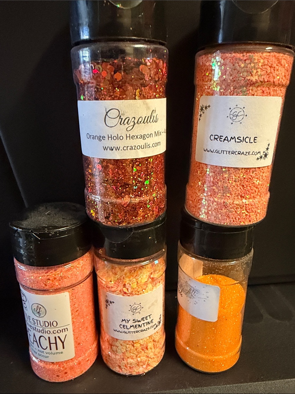 Set of 5 Orange Peach Glitter